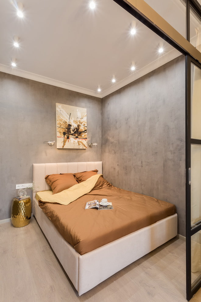 gray plaster in the bedroom interior
