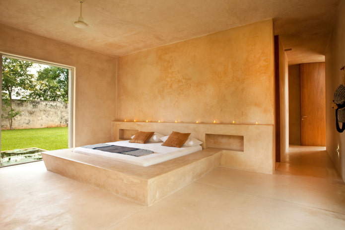 textured plaster in the bedroom interior