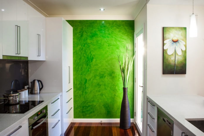 green plaster in the kitchen interior