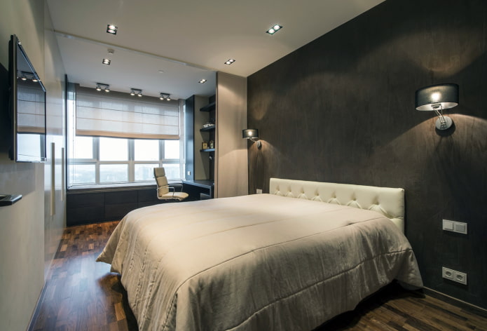black plaster in the bedroom interior