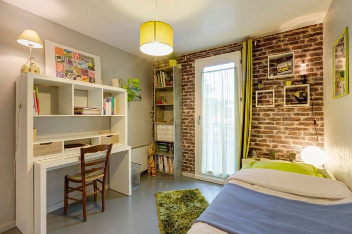 Red brick wallpaper in children's room design