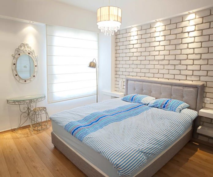 brick wallpaper in bedroom interior