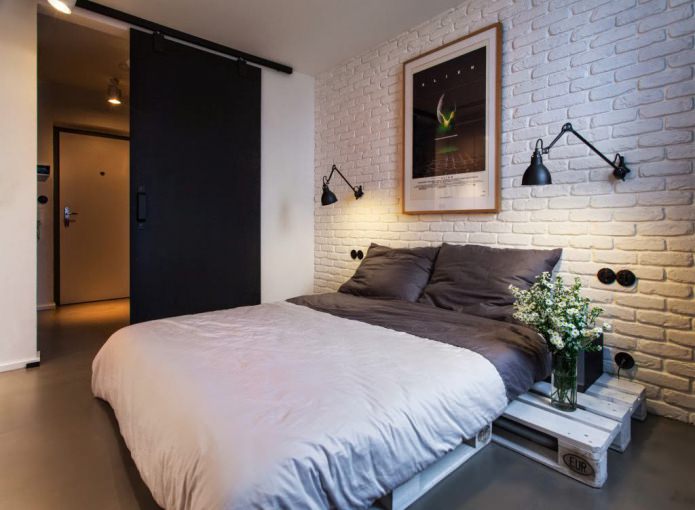 white brick wall in the bedroom