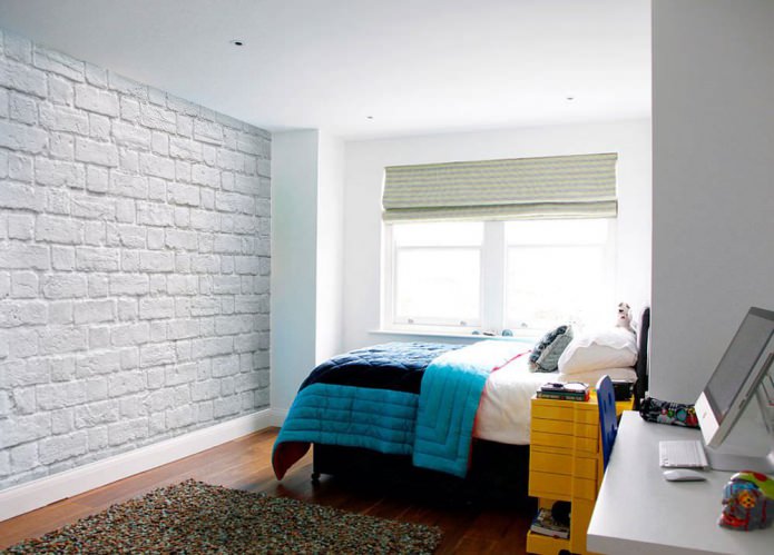 White brick wallpaper in children's room design