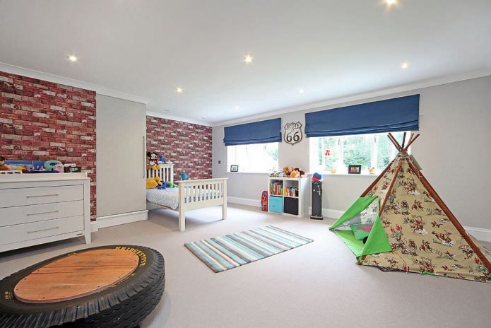 red brick wallpaper in a nursery