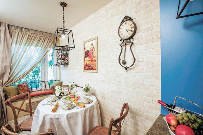 White brick wallpaper in kitchen design