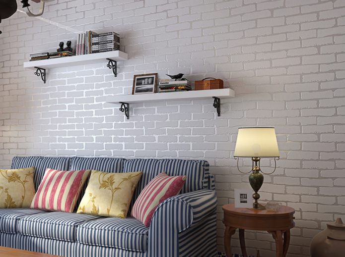 White brick wallpaper in living room design