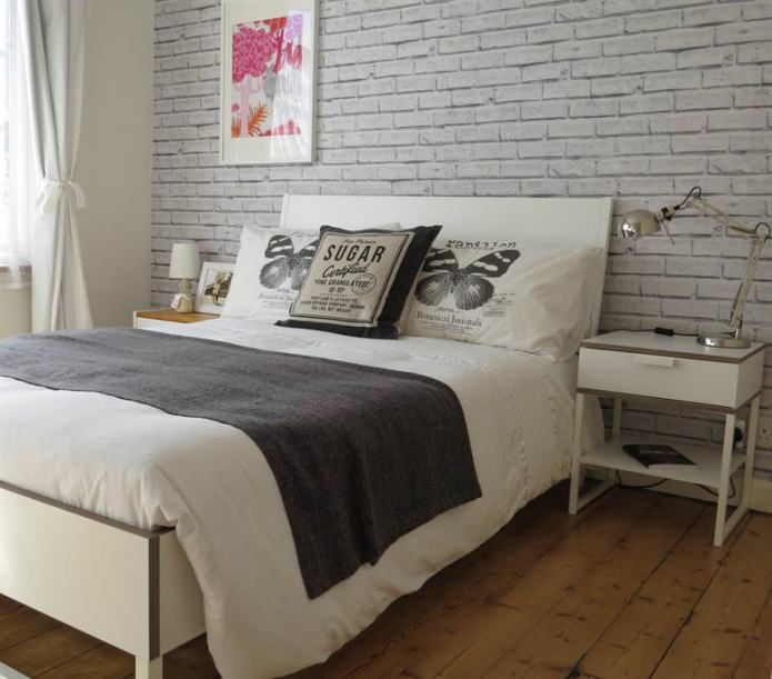 brick wallpaper in bedroom interior