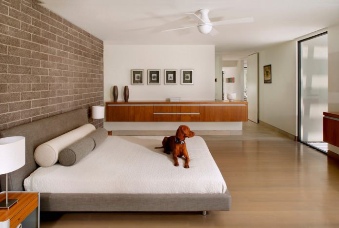 brick wallpaper in the interior of the bedroom