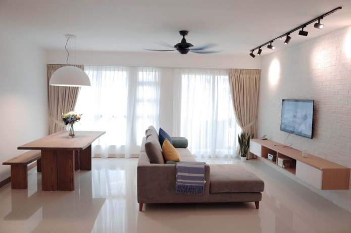 wall decoration in the living room with white brick wallpaper