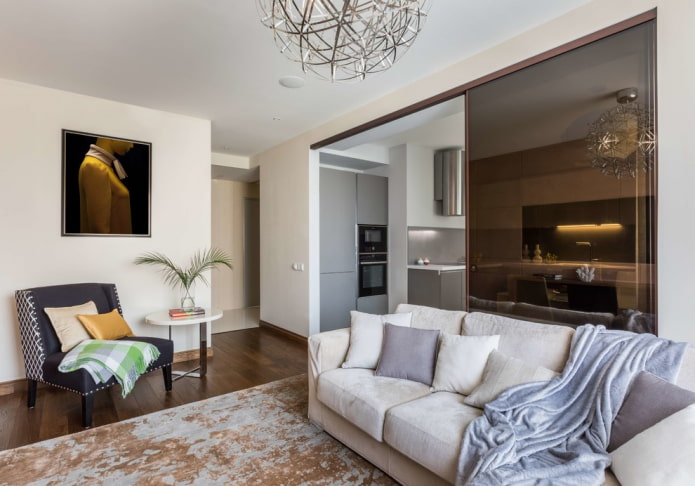 partition in the interior of the kitchen-living room