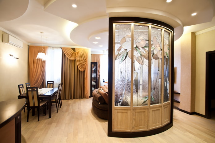 stained glass partition in the interior