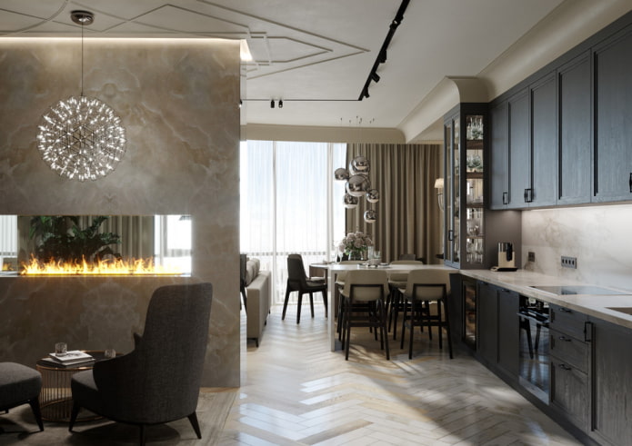 partition with a fireplace in the interior