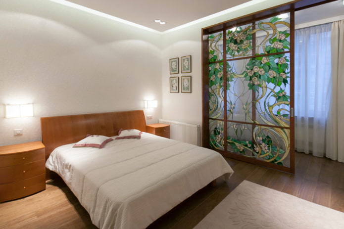 stained glass partition in the interior