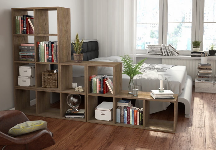 ladder-shaped partition rack in the interior