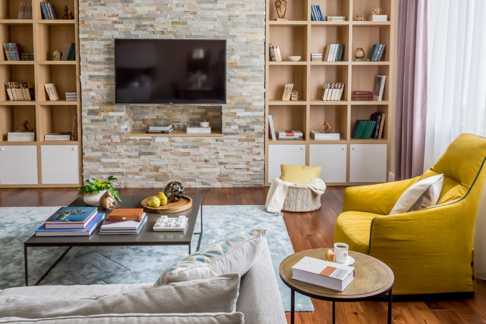 decorative stone finishing in the living room