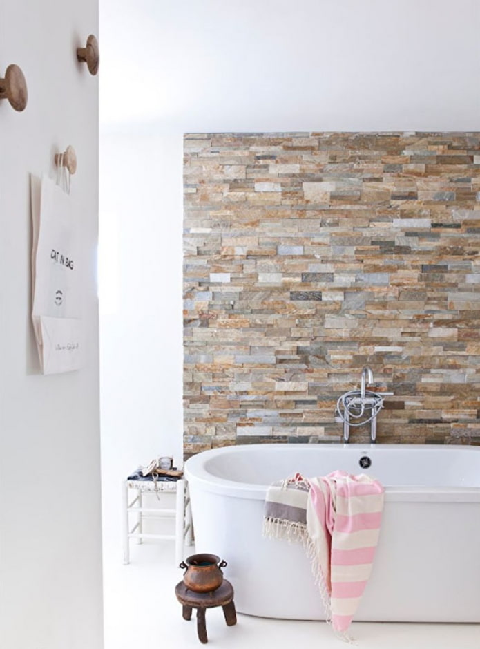 decorative stone finishing in the bathroom