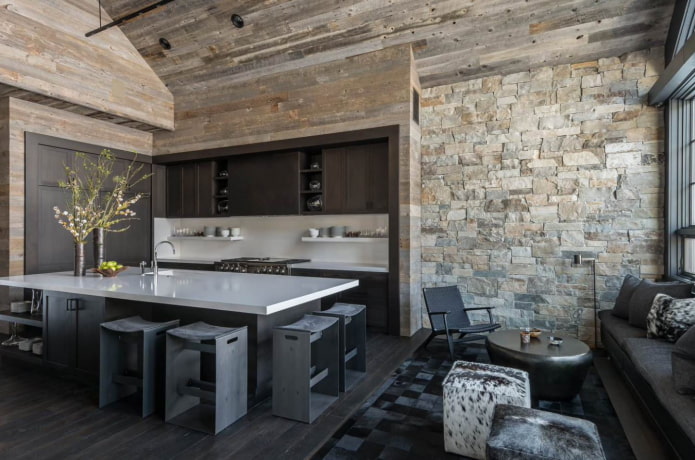 decorative stone finishing with wood