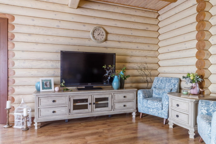 living room in a log house