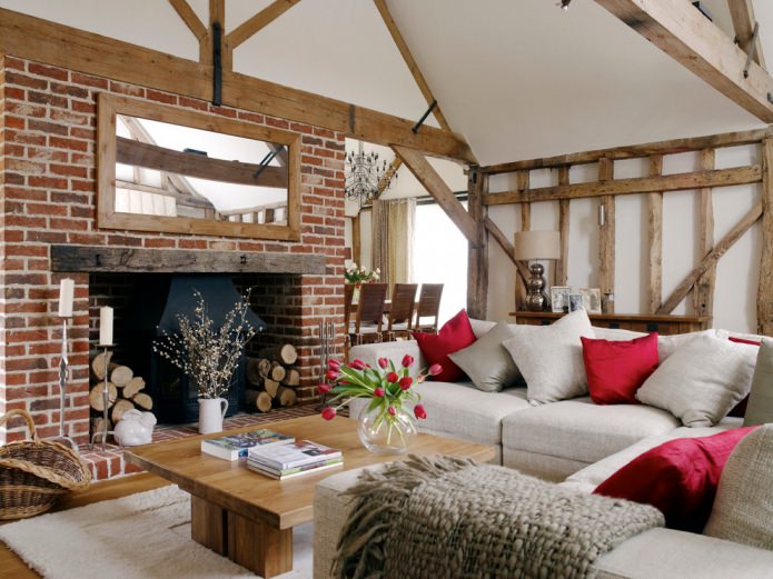 Brick and wood in the living room