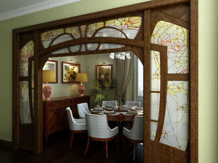 Art Nouveau style arch with stained glass
