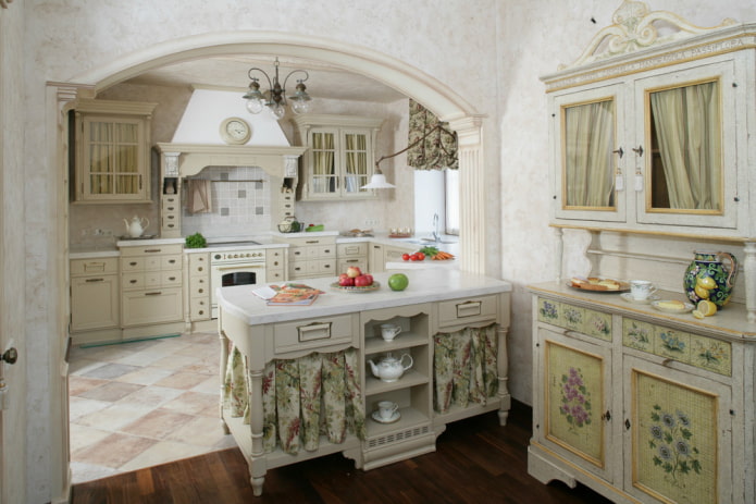 Provence style interior with an arch