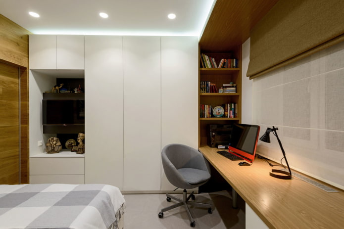 wooden computer desk in the interior