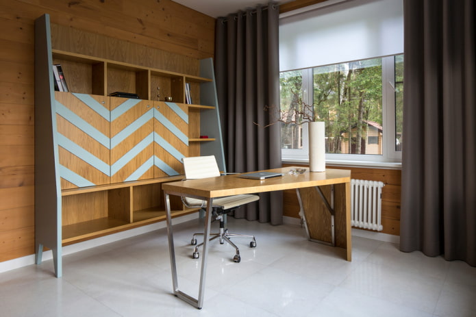 wooden computer desk in the interior