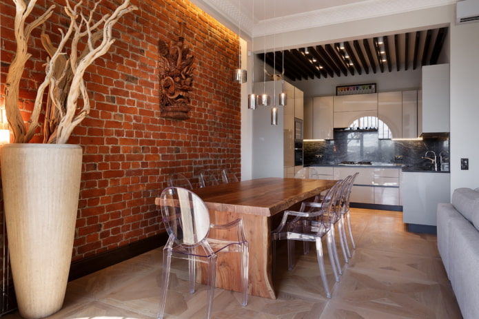 solid wood table in the interior