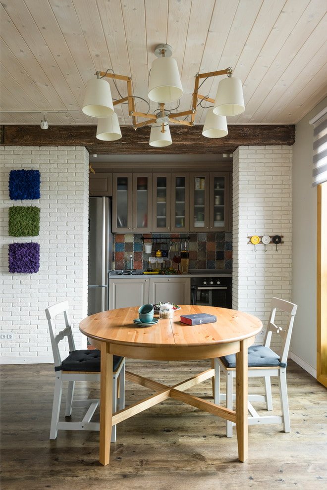 wooden round table in the interior
