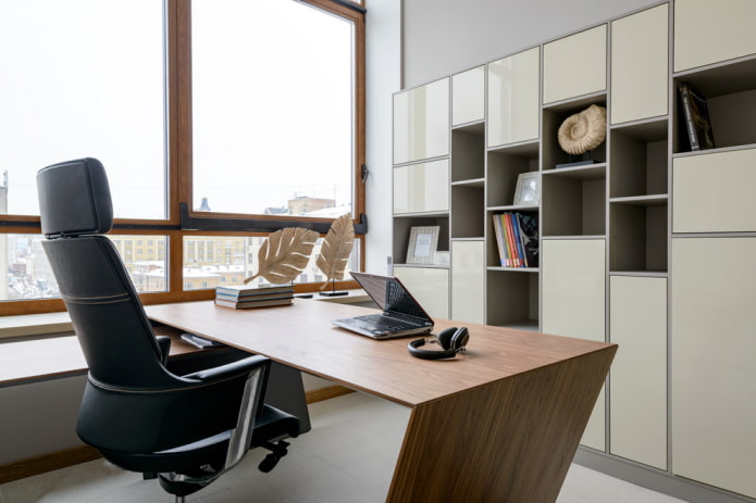 wooden table in the office interior