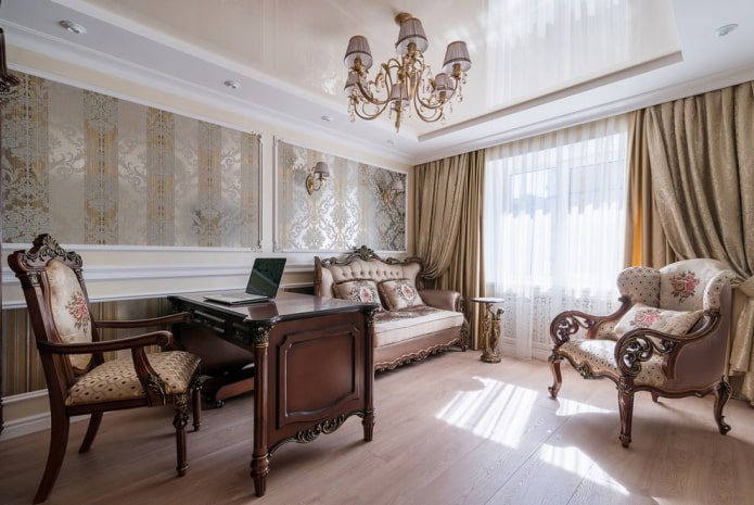 wooden table in the interior in a classic style