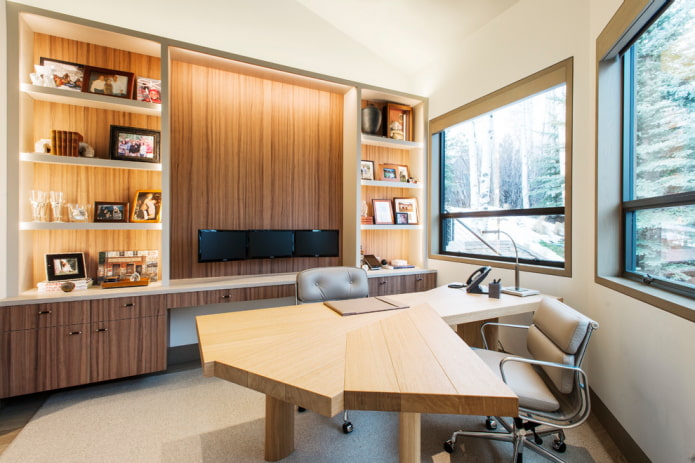 wooden table in the office interior