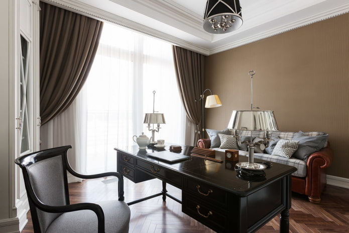 black wooden table in the interior