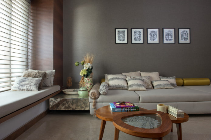 wooden figured table in the interior