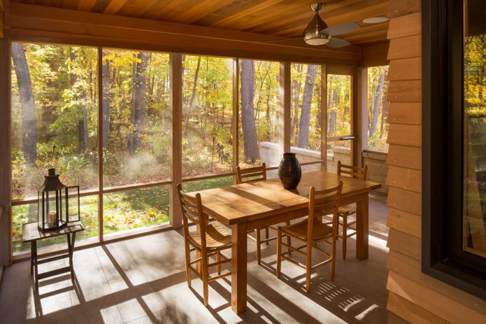 wooden table on the veranda