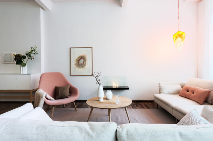 wooden table in the interior in a Scandinavian style