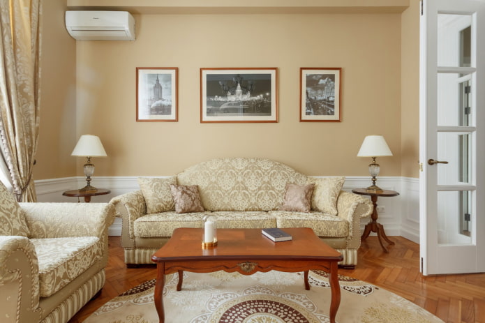 wooden table in the interior in a classic style