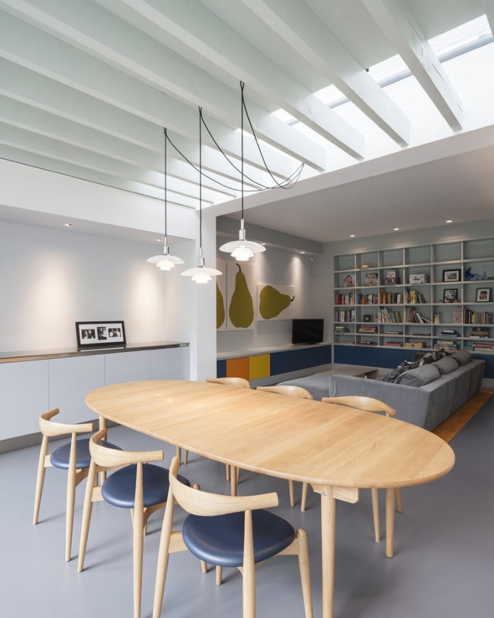 wooden oval table in the interior