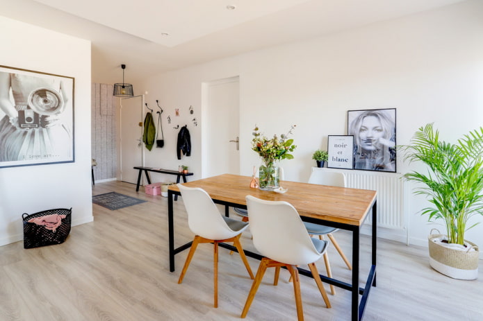 wooden table in the interior in Scandinavian style