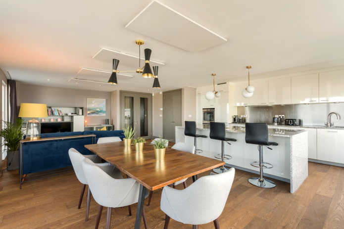 wooden table in the interior in a modern style