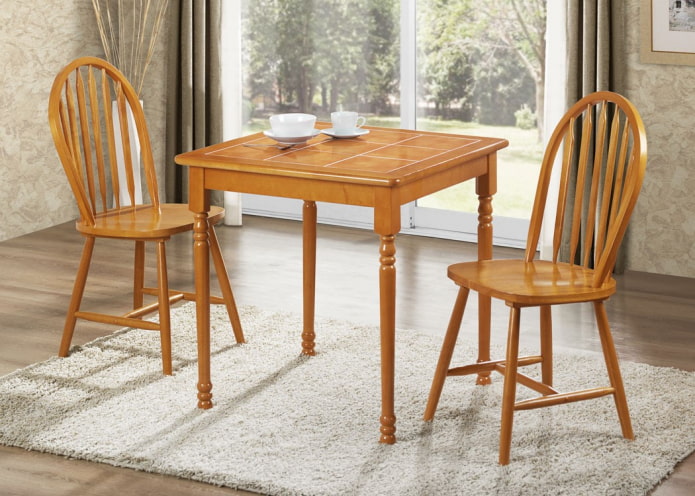 wooden table with tiles in the interior