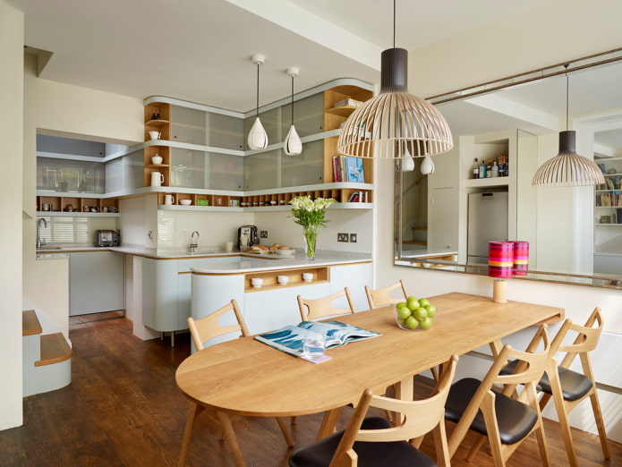 wooden rounded table in the interior