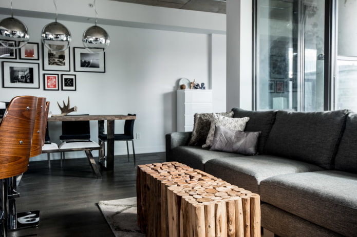 wooden table in the living room interior