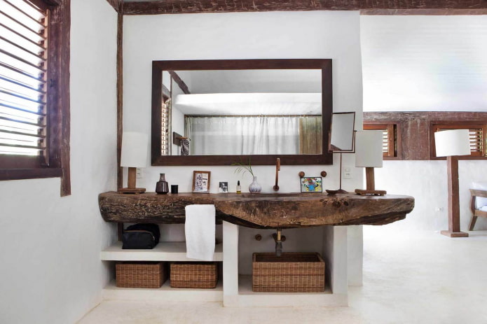 countertop made of untreated wood in the interior