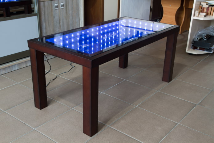 backlit wooden table in the interior