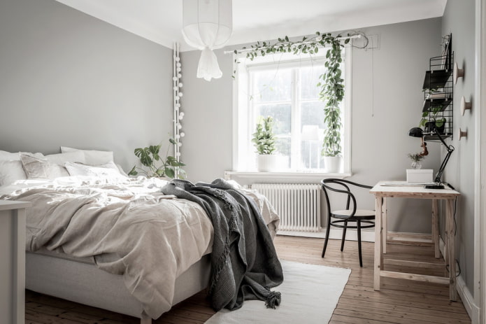 wooden table in the bedroom interior
