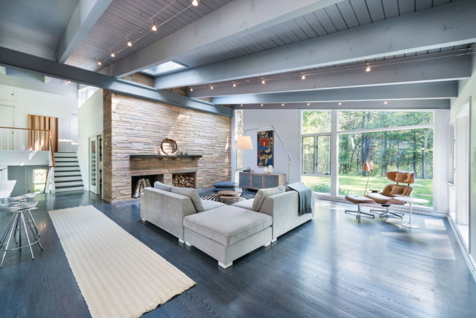 gray wooden ceiling in the living room