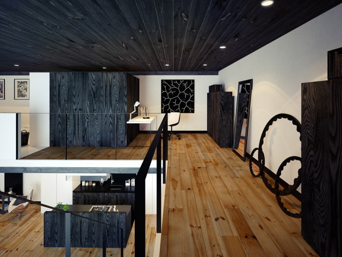 black wooden ceiling in the interior