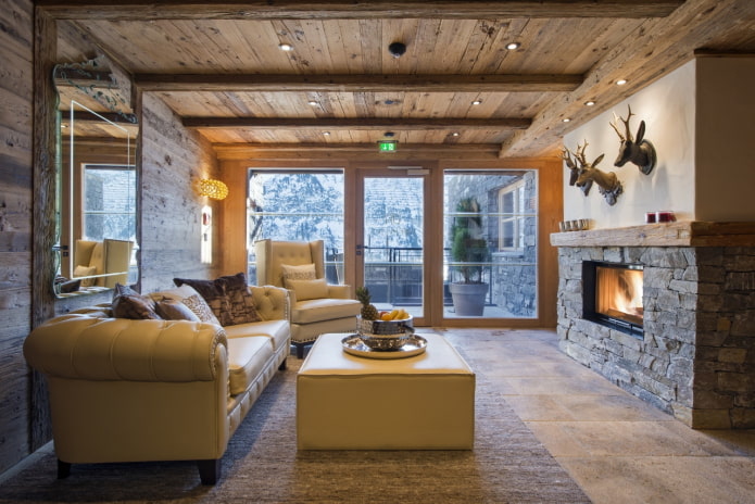 wooden ceiling in chalet style